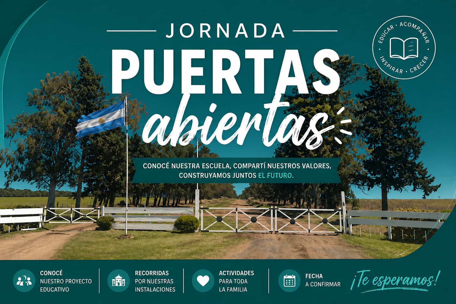 Jornada Puertas Abiertas: conocé nuestra escuela, compartí nuestros valores, construyamos juntos el futuro. Fecha a confirmar.